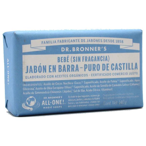 Dr. Bronner's Organic Barra Jabon Bebé Sin Fragancia 140g
