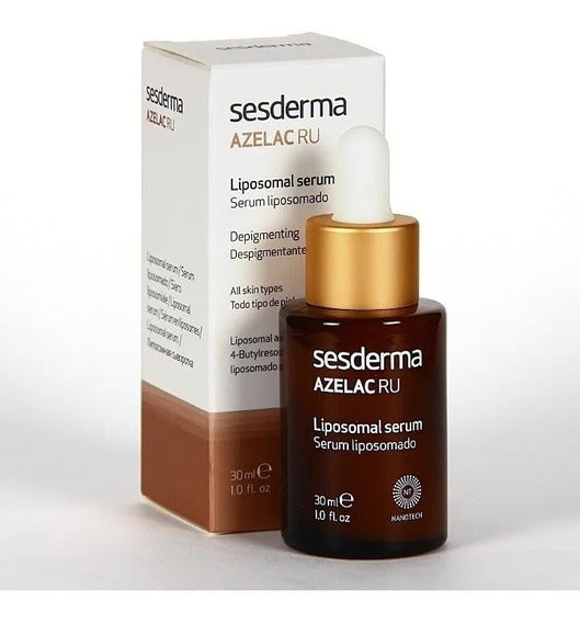 Serum despigmentante con activos liposomados que mejoran la apariencia de las manchas y homogeneizan el tono de la piel. Pigmentaciones cutáneas: manchas solares, embarazo y pecas.